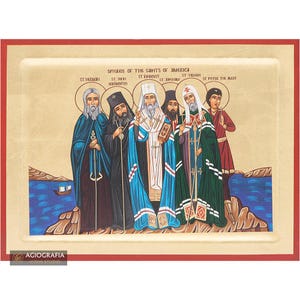 18k Synaxis of the Saints of America Christian Orthodox Icon on Wood with Gold Leaf background