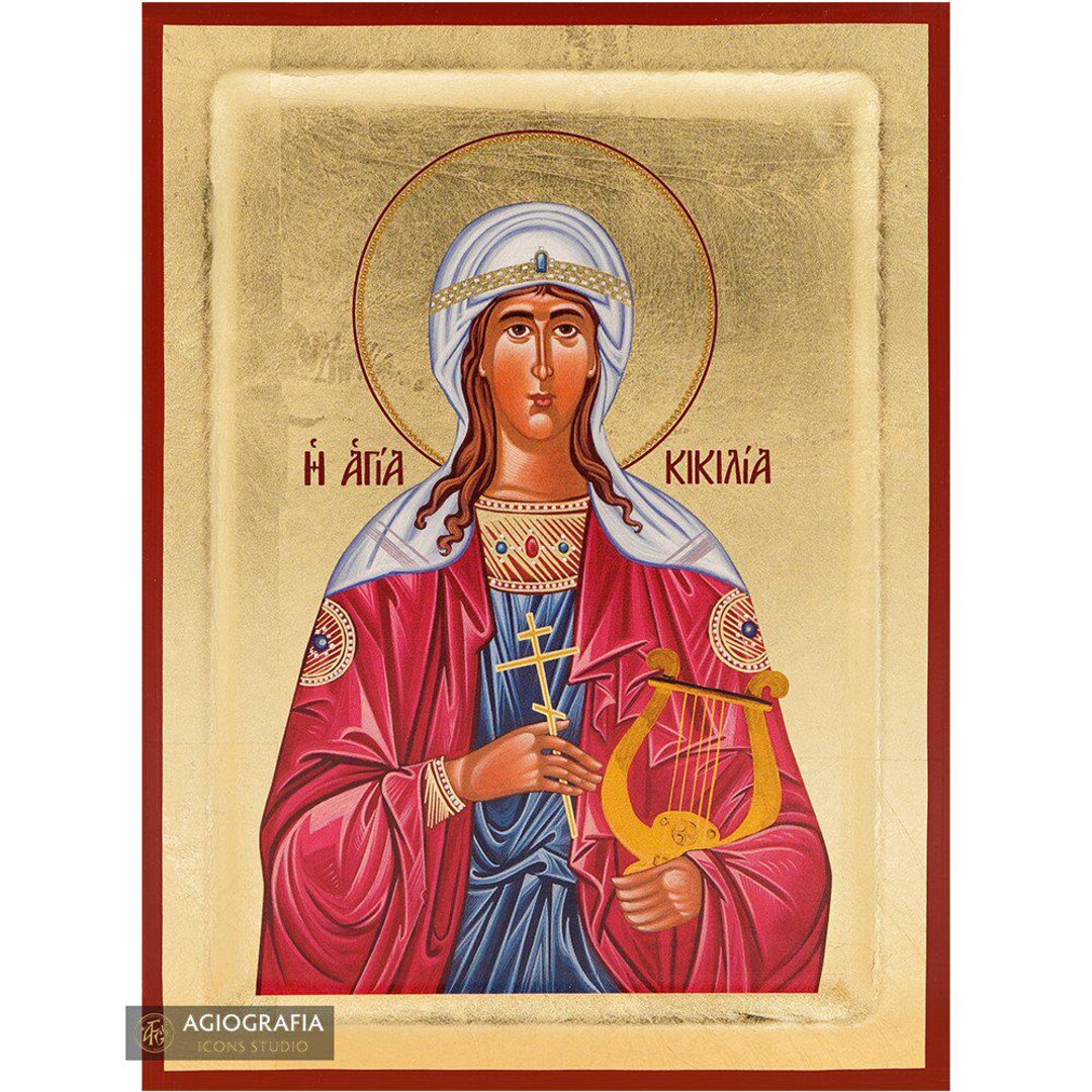 18k Saint Cecilia Christian Orthodox Icon on Wood With Gold Leaf ...