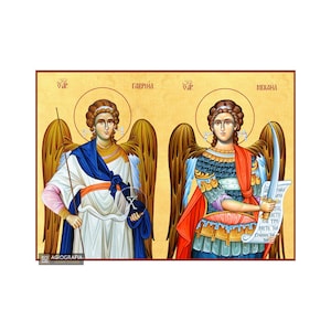 22 karats Archangels Michael and Gabriel Orthodox icon | GOLD LEAF 22k - Wood - Handcrafted Icon - Free Shipping & Gift Case