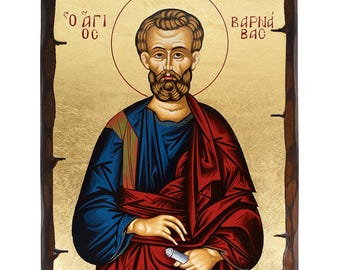 San Varnavas - Fondo de pan de oro sobre madera maciza de pino tallada a mano con técnica de envejecimiento - Punto de montaje - Estuche