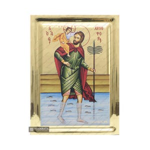 Saint Christopher - Mt Athos Orthodox Icon with Gilding Effect background - Gift Ready