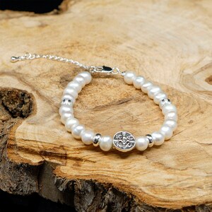 Pearls [White Smoke] Silver Plated Christian Woman Bracelet Handmade at Mount Athos Monastery