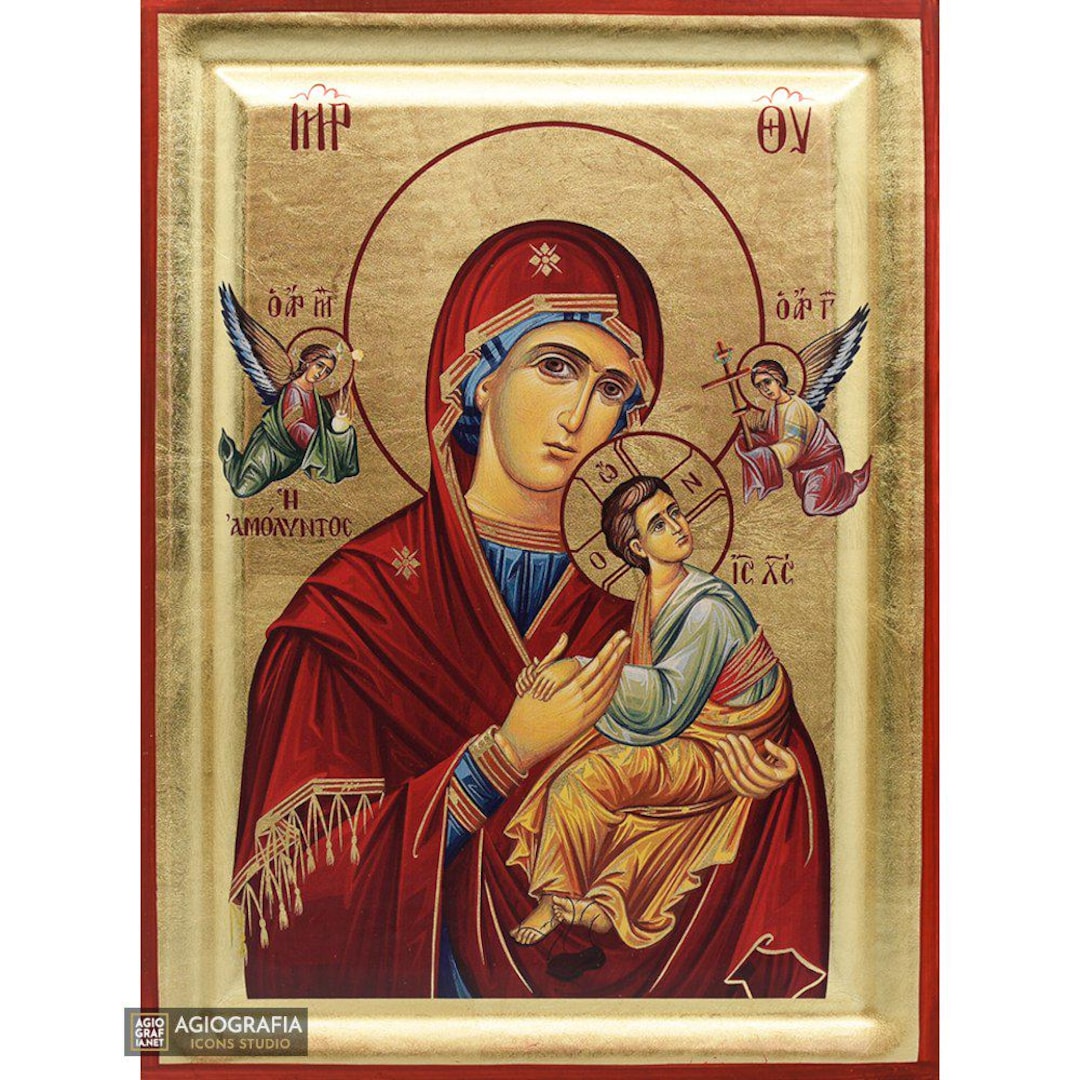 受難の聖母マリア（アモリントン）金箔背景のギリシャ正教会木製