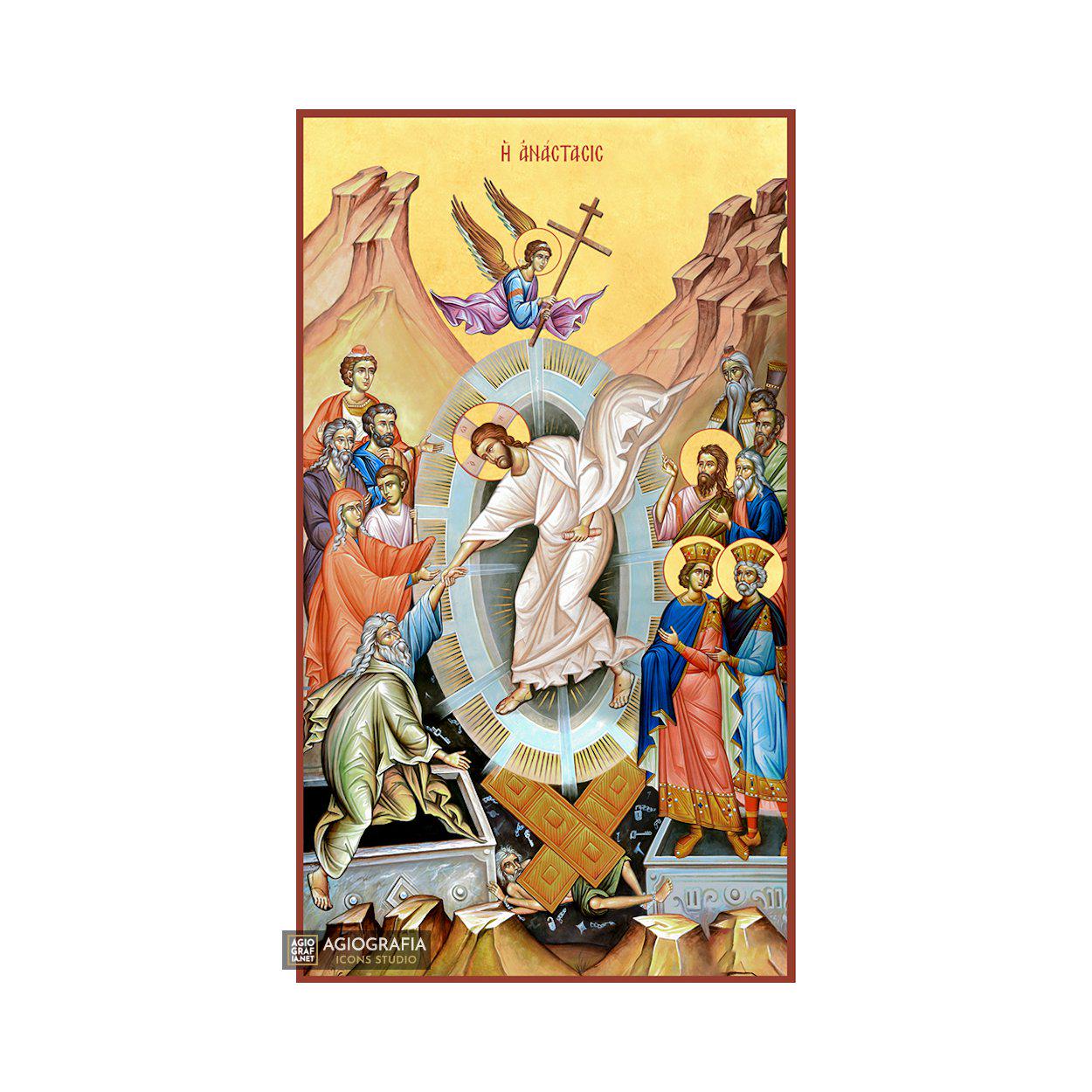 22 karats Jesus Christ Resurrection | GOLD LEAF 22k - Wood - Handcrafted Icon - Mounted icon - Free Shipping & Gift Case