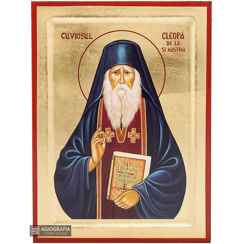 18k Saint Kleopa Christian Orthodox Icon on Wood with Gold Leaf background