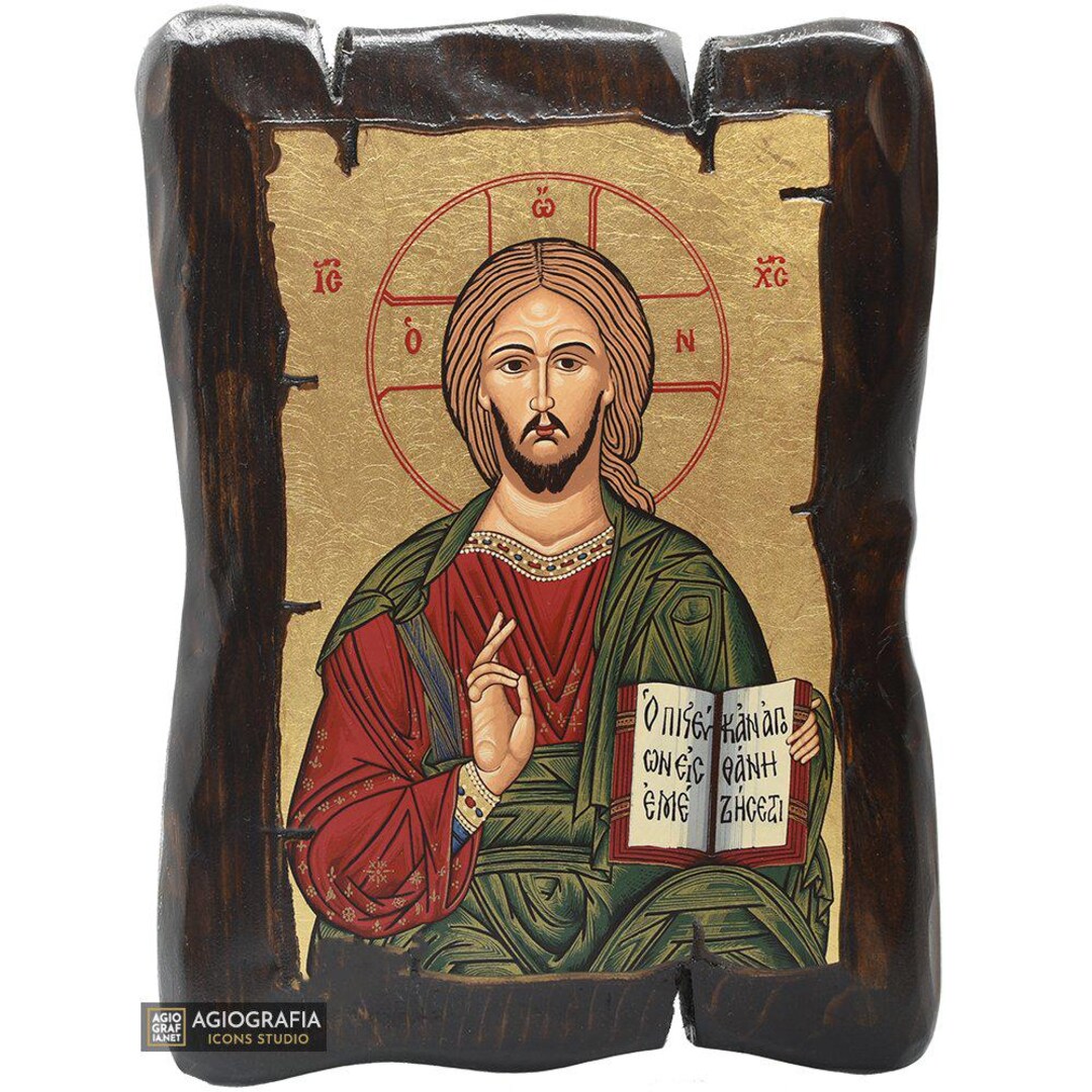 Jesus Christ Blessing Christian Orthodox Icon on Wood With Gold Leaf ...