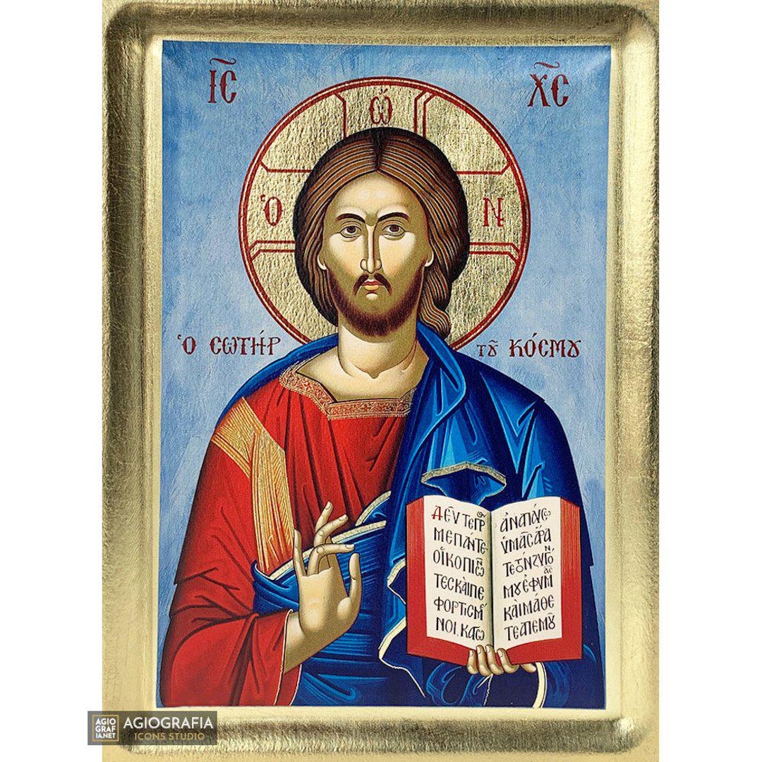 Jesus Christ the Savior Handcrafted Icon With GOLD LEAVES Background in ...