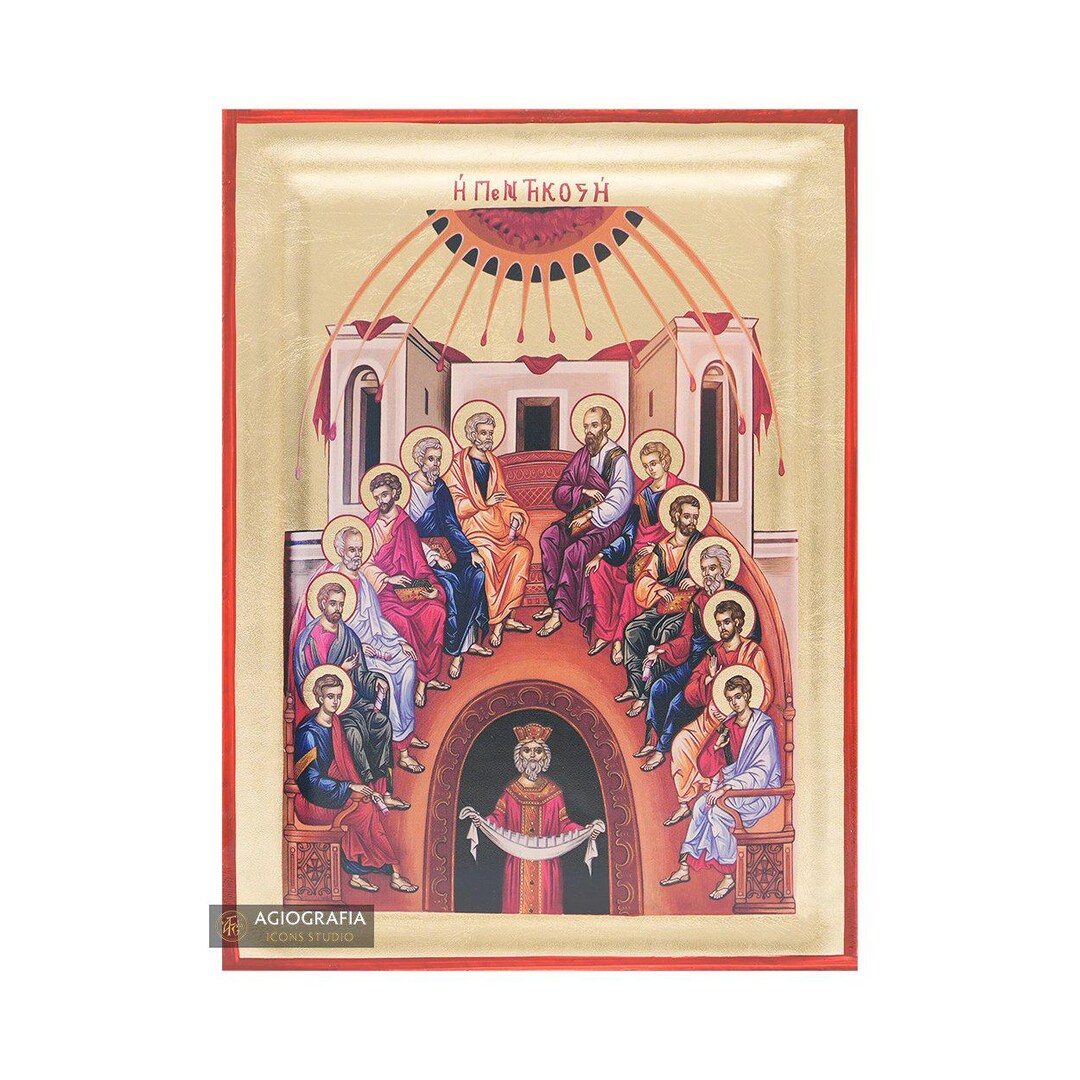 Pentecost Christian Orthodox Icon on Wood With Gold Leaf Background - Etsy
