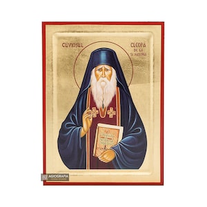 18k Saint Kleopa Christian Orthodox Icon on Wood with Gold Leaf background