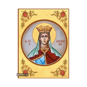 22 karats St Alexandra Orthodox icon | GOLD LEAVES 22k - Wood - Handcrafted Icon - Religious Gift - Saint icon - Mounted icon