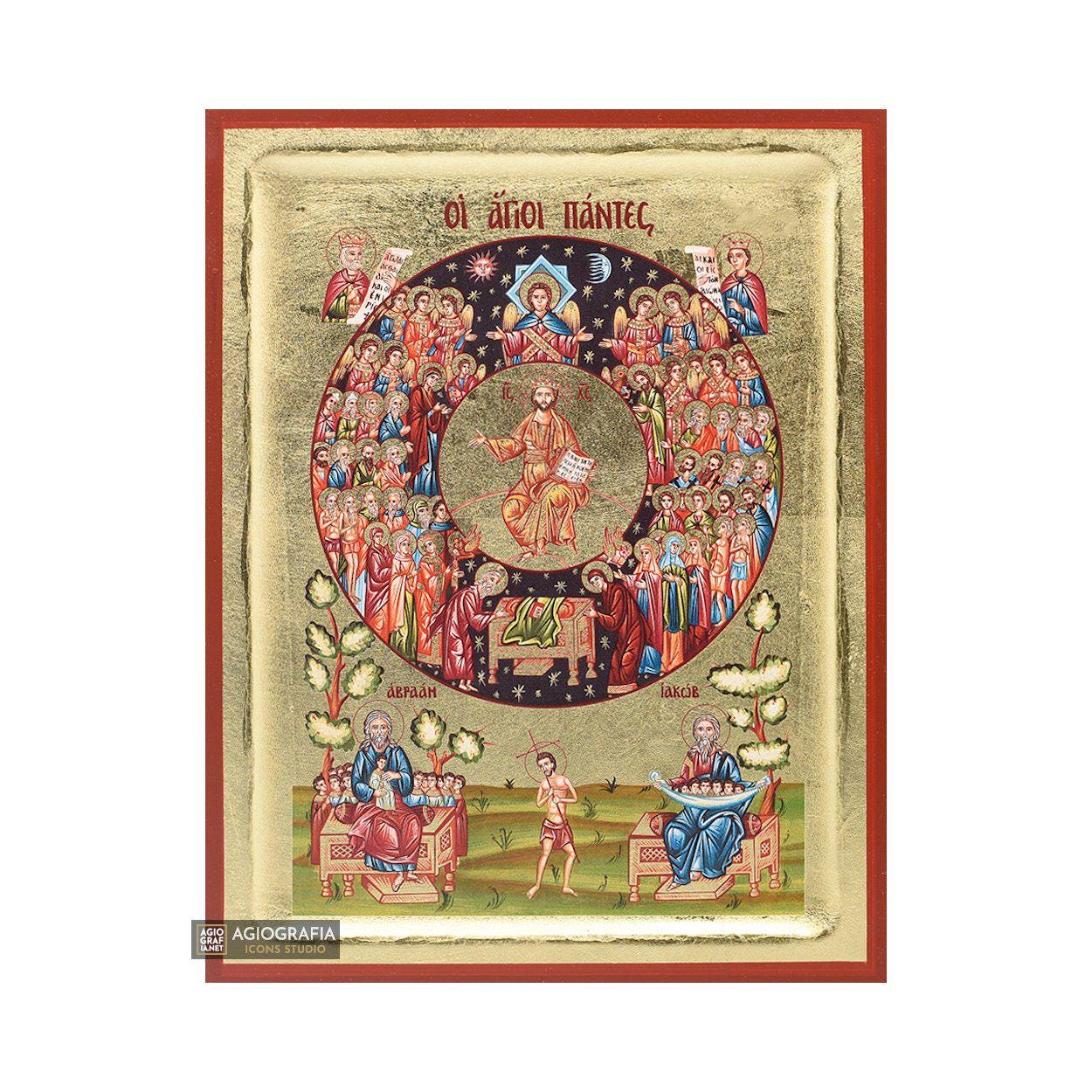 18k christelijk-orthodoxe Allerheiligen-pictogram op hout met bladgoudachtergrond
