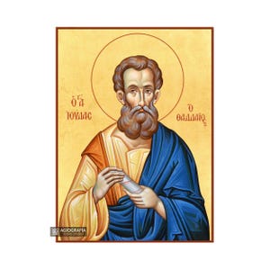 22k Saint Apostle Judas Thaddeus Christian Orthodox Icon on Wood with Gold Leaf background