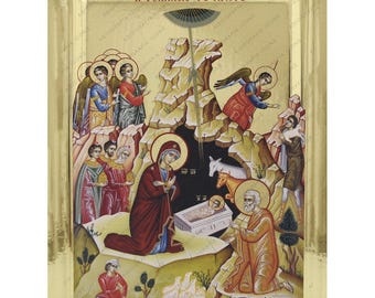 Jesus Christ Nativity - Mt Athos Orthodox Icon with Gilding Effect background - Gift Ready