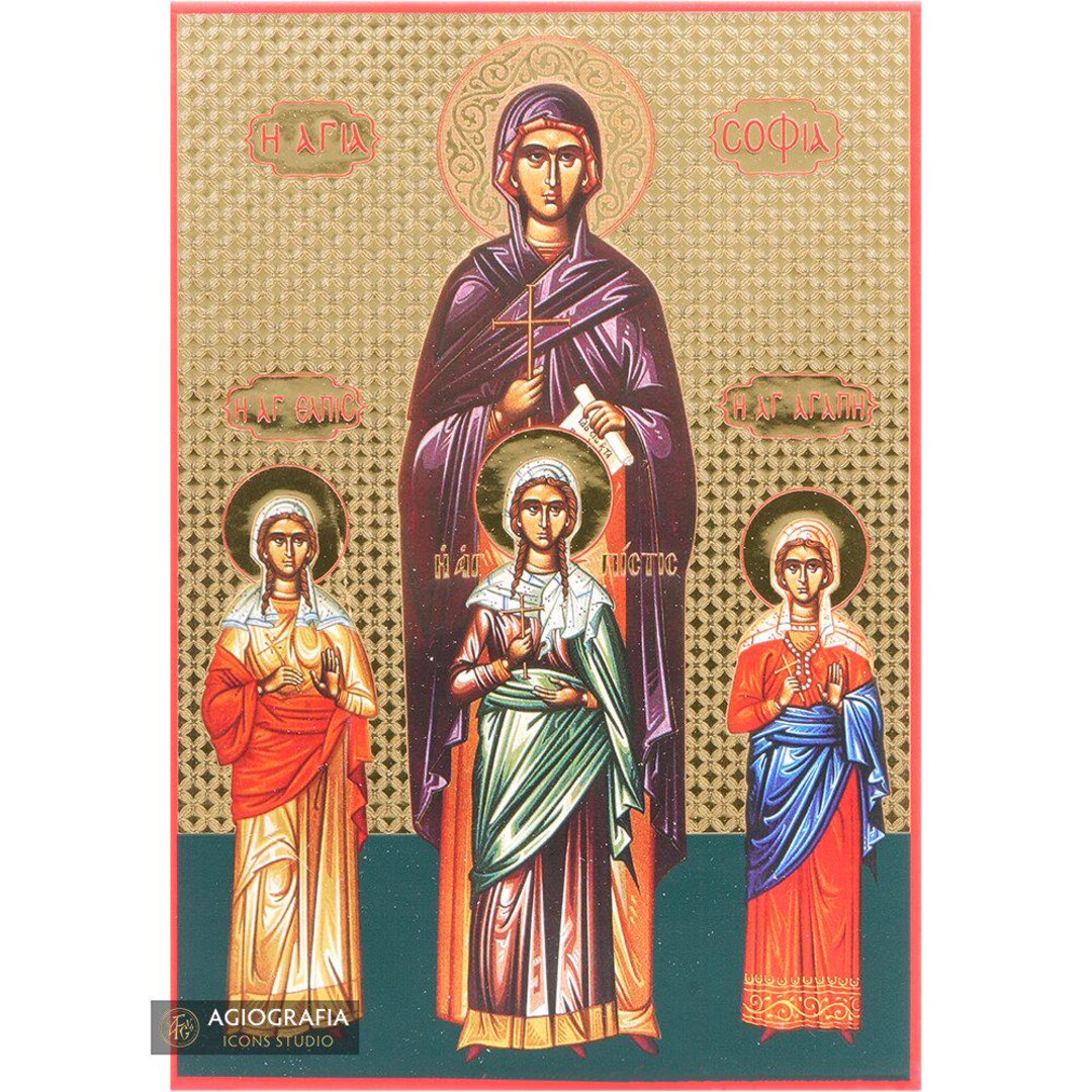 Saint Sophia With Daughters Christian Orthodox Icon on Wood With ...