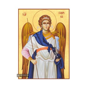 22 karats Archangel Gabriel Orthodox icon | GOLD LEAVES 22k - Wood - Handcrafted Icon - Religious Gift - Saint icon - Mounted icon