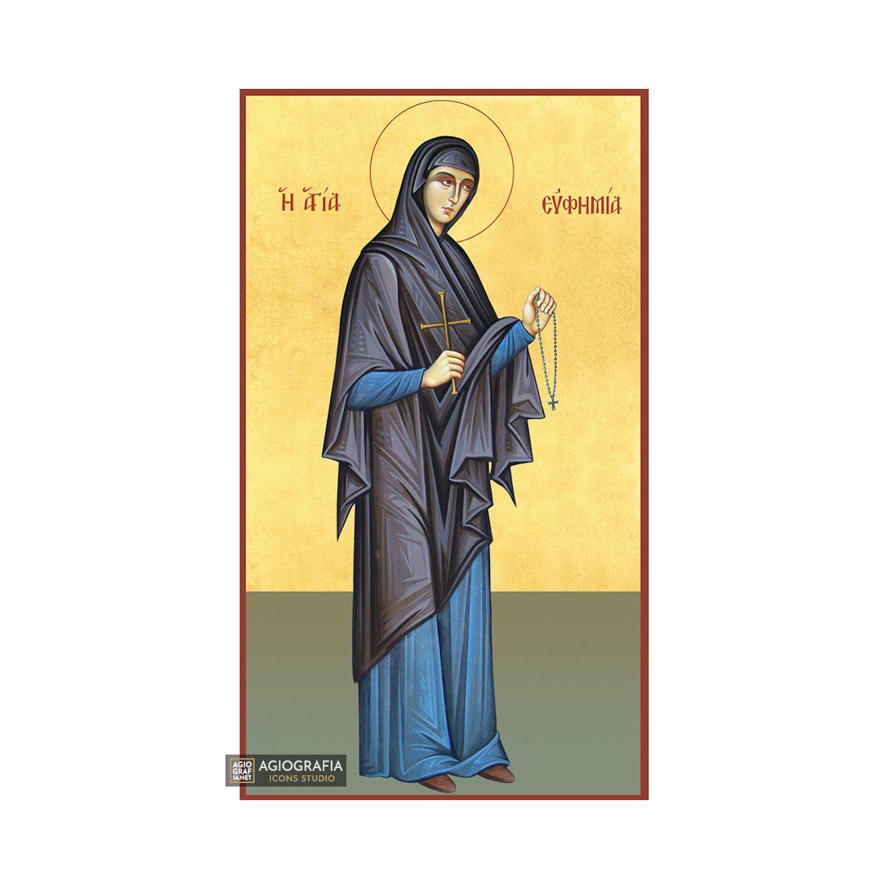 22 karats Saint Euphemia Byzantine icon | GOLD LEAVES 22k - Wood - Handcrafted Icon - Christian Gift in a Icon Case