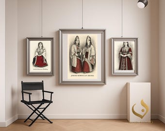 Marokkanische Jüdische Braut Kunst: Kesswa el-Kbira Skizze - Marokkanischer Kaftan - Jejuda Wanddekor - Jüdische Erbetinte - Mischtechnikkunst