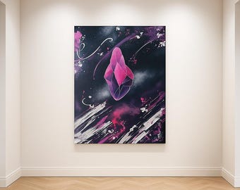 Kosmische Kristalle: Original Gemälde, Abstrakt Geometrische Kunst auf Leinwand (70 x 100 cm)
