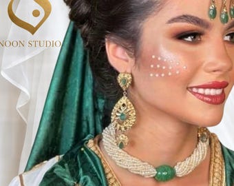 Marokkanische Brautperlenkette: Grüner Achat mit Akzent, verdrehte mehrsträngige Statement-Halskette - verstellbar