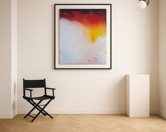 Großes abstraktes Leinwandbild: Rot, Gelb, Weiß Zeitgenössische Wandkunst