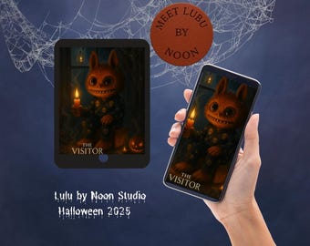 The Visitor Scene - Halloween 2025 Digital Wallpaper Pack | Gemütliche Grusel-Kunst von Lubu Little Monster | Für Tablet & Telefon | Gothic-Fantasy
