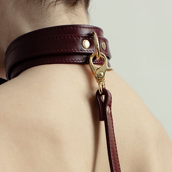 BDSM leather collar Burgundy, Bondage collar Submissive collar BDSM choker discreet Slave collar, Mature