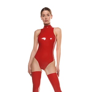 Latex Lingerie, Latex Stockings, Red Latex, Latex Bodysuit with zipper, Latex clothing, Latex top, Party outfit, Black dress