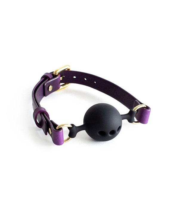 Leather Ball Gag Violet Bondage Gag BDSM Gag Sex Toys Bdsm pic