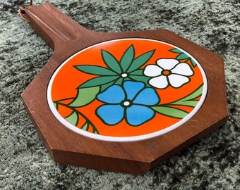 Vintage Wooden Floral Tile Cheeseboard Serving Tray