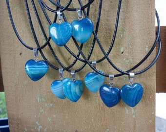 Valentines gift blue Agate Heart Striped Agate Heart Necklace