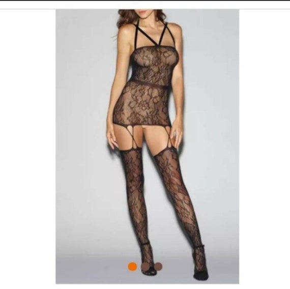Black Lingerie Sheer Body Stocking Open Crotch Uncensored and - Etsy