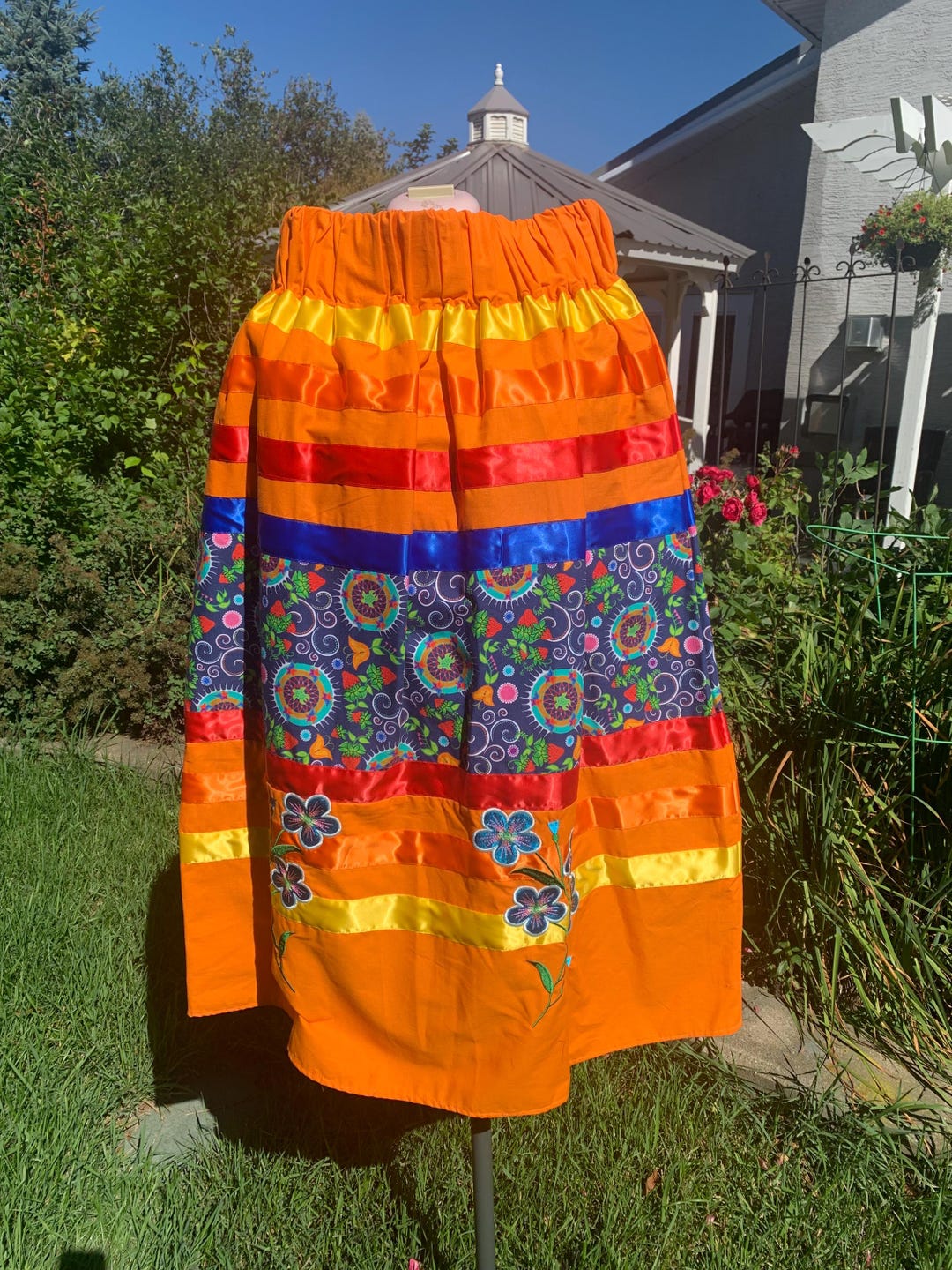 Birch Ledger Strawberry Ribbon Skirt w/ Turquoise/White/Red/Gold Ribbons