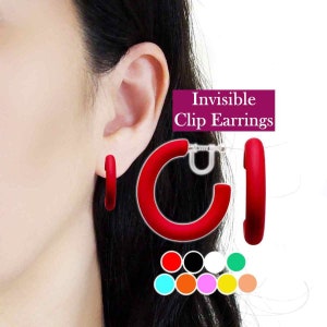 Red Clip On Hoop Earrings, Chunky Hoop Clip Earrings Black, Non Pierced Earrings, Blue White Green Orange Pink Yellow Clip Hoop Earrings
