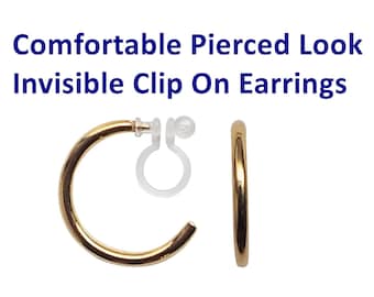 Clip on Earrings Dangle Gold Bar Invisible Clip on Earrings - Etsy