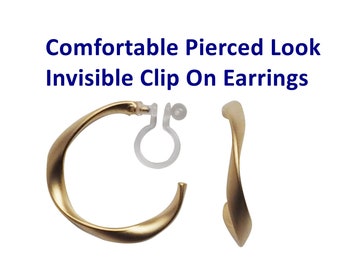 Gold hoops clip on earrings, invisible clip on earrings, non pierced earrings, twisted clip on hoop earrings, resin clip on earrings