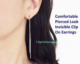 Clip de barre argenté sur boucles d’oreilles - long clip invisible sur boucles d’oreilles pendre - boucles d’oreilles non percées - clip sur boucles d’oreilles pour les femmes