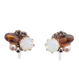 Bruine Strass clip op oorbellen, Crystal White clip op Stud Oorbellen, clip op oorbellen, niet doorboord oorbellen, onzichtbare clip op oorbellen
