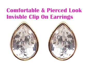 Onzichtbare clip op oorbellen, teardrop kubieke zirconia kristal cz clip op stud oorbellen gouden niet doorboorde oorbellen