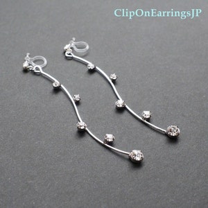 Zilveren staaf clip op oorbellen, onzichtbare clip op oorbellen, niet doorboord oorbellen, strass clip op oorbellen, kristallen clip op oorbellen Dangle