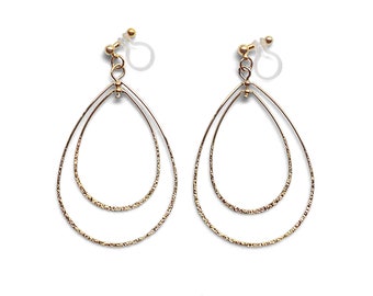 Silver diamonds hoops invisible clip on earringsdangle square clip-on earringsnon pierced earringscomfortable drop clip on hoop earrings