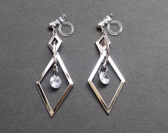 Zilveren hoepel clip op oorbellen, onzichtbare clip op oorbellen, niet doorboord oorbellen, Cubic Zirconia clip-ons, CZ kristal clip op oorbellen Dangle