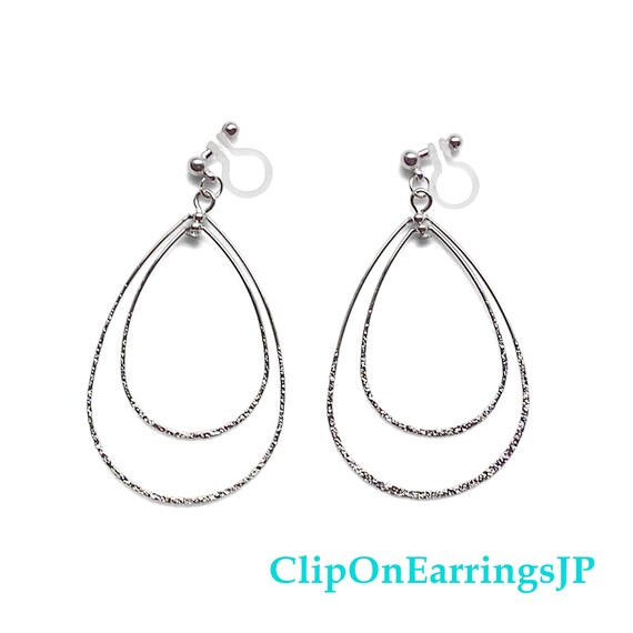 Silver diamonds hoops invisible clip on earringsdangle square clip-on earringsnon pierced earringscomfortable drop clip on hoop earrings
