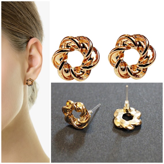 Gold Knot Open Circle Resin Plastic Post Earrings Hypoallegenic Metal Free  for Sensitive Ears, Nickel Free Tiny Stud Earrings, 