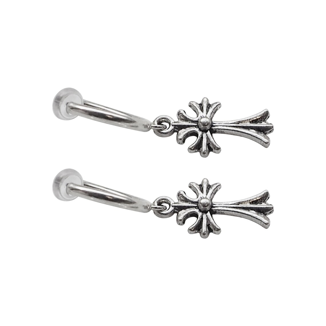 Cross clip on earrings comfortable silver clip on hoop Etsy