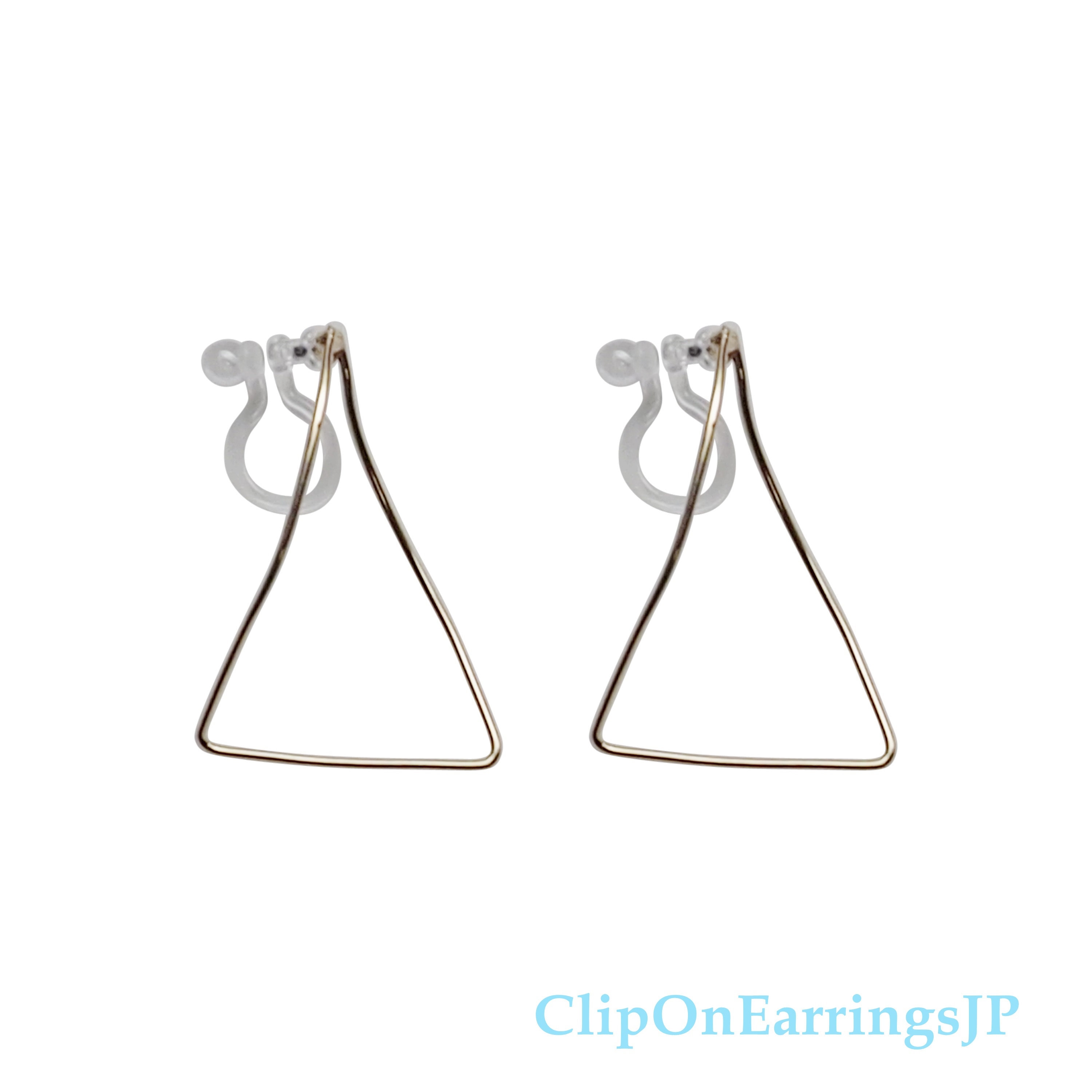 Triangle Invisible Clip On Stud Earrings 9mm Brushed Gold-Tone