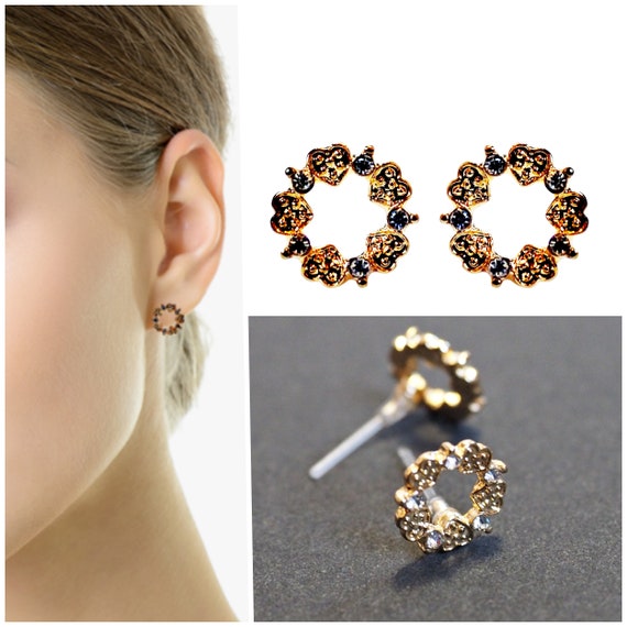 Gold Flower Wreath Resin Plastic Post Earrings Hypoallegenic Metal Free for Sensitive Ears, Nickel Free Acrylic Stud Earrings,Resin Earrings