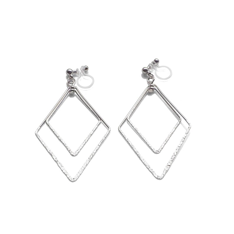 Silver diamonds hoops invisible clip on earringsdangle square clip-on earringsnon pierced earringscomfortable drop clip on hoop earrings