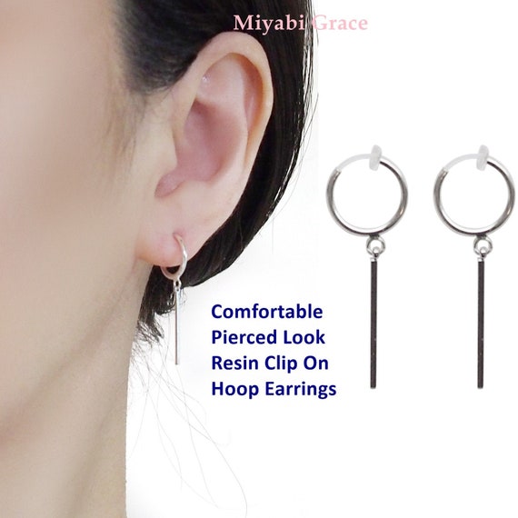 Silver Bar Clip On Earrings Comfortable Bts Stick Invisible Etsy