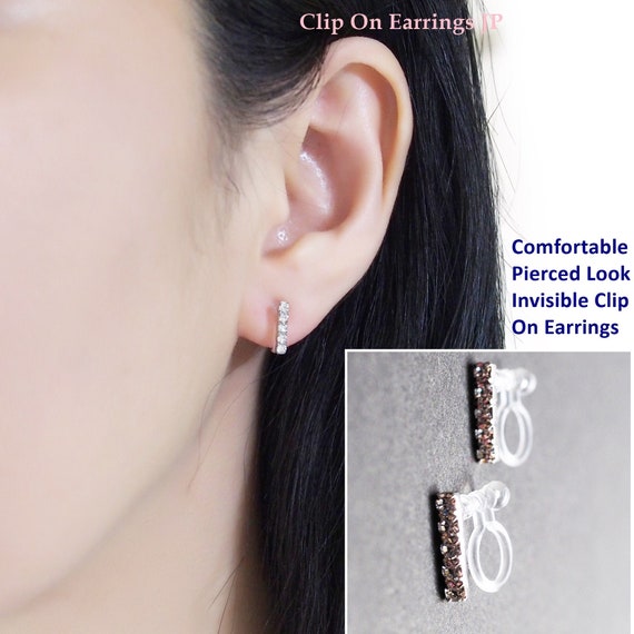 Comfortable Crystal Invisible Clip On Stud Earrings Tiny Etsy