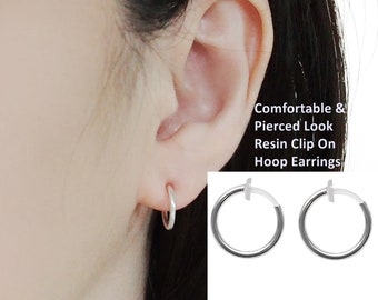 Comfortable Silver Plastic Invisible Clip-on Hoop Earrings, Men's